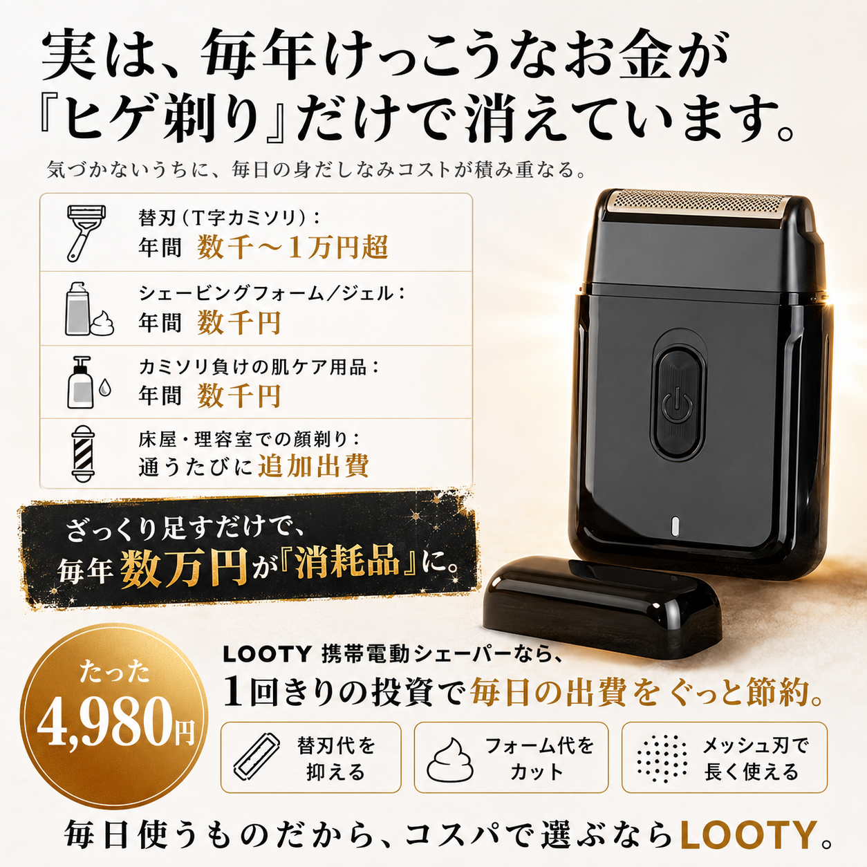 【本日終了⏰】【累計15万台突破🏆】LOOTY 携帯電動シェーバー【顧客満足度No.1獲得商品🥇】【全国送料無料🚗】