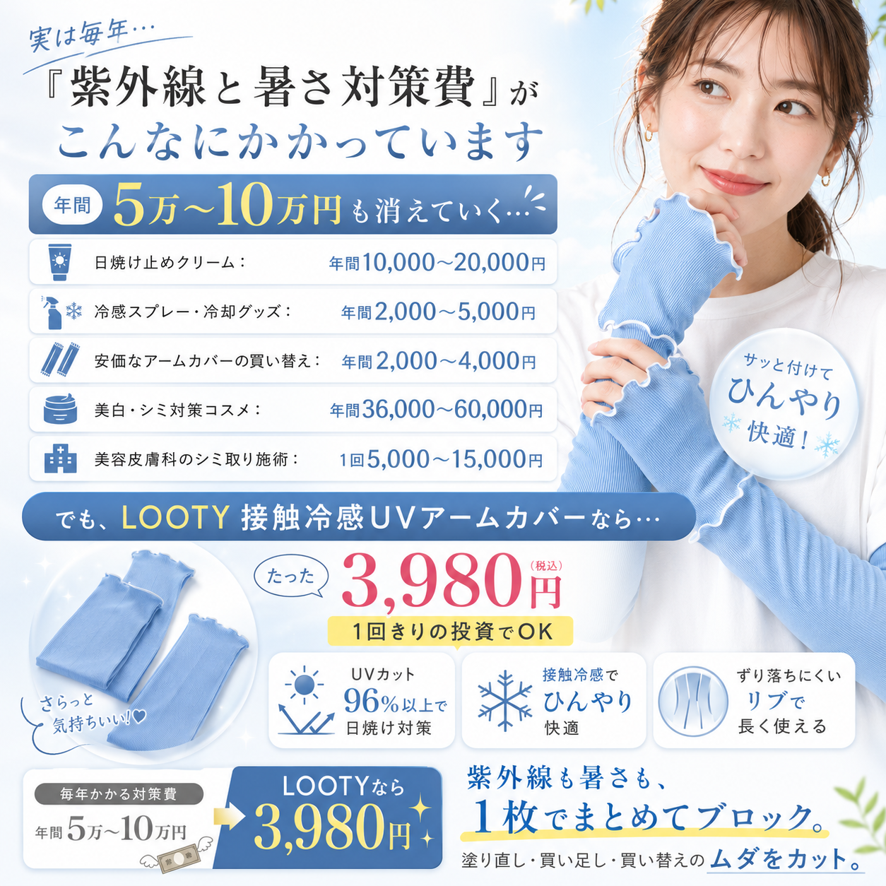 【本日終了⏰】【累計15万台突破🏆】LOOTY 接触冷感UVアームカバー【顧客満足度No.1獲得商品🥇】【全国送料無料🚗】
