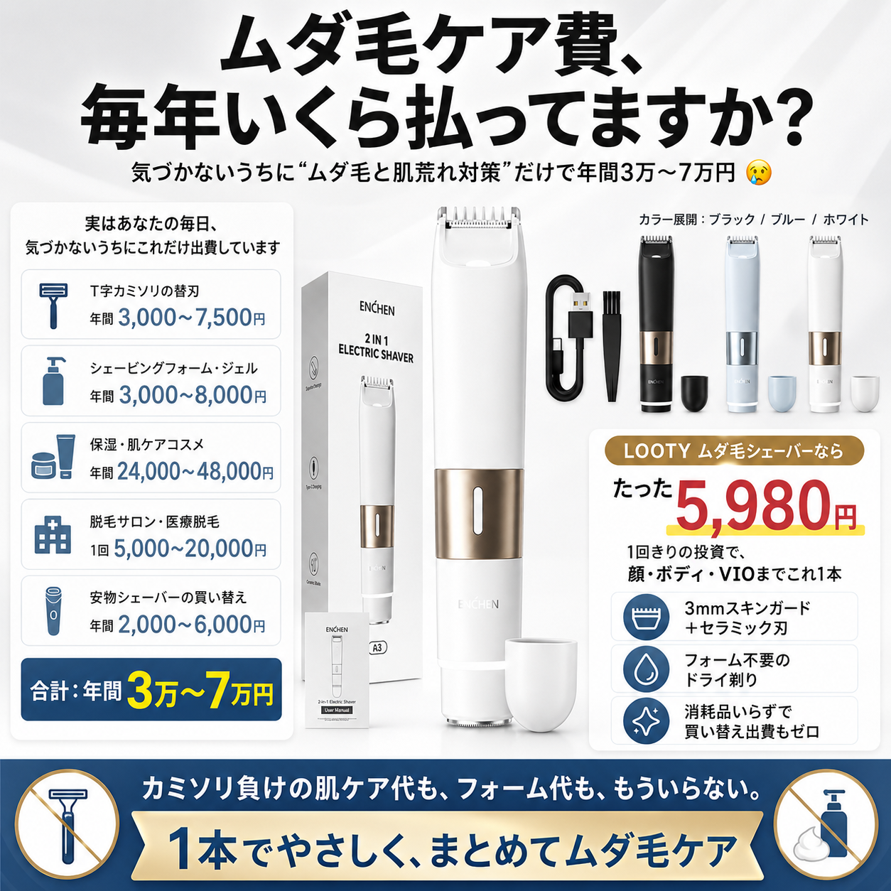【本日終了⏰】【累計15万台突破🏆】LOOTY ムダ毛シェーバー【顧客満足度No.1獲得商品🥇】【全国送料無料🚗】