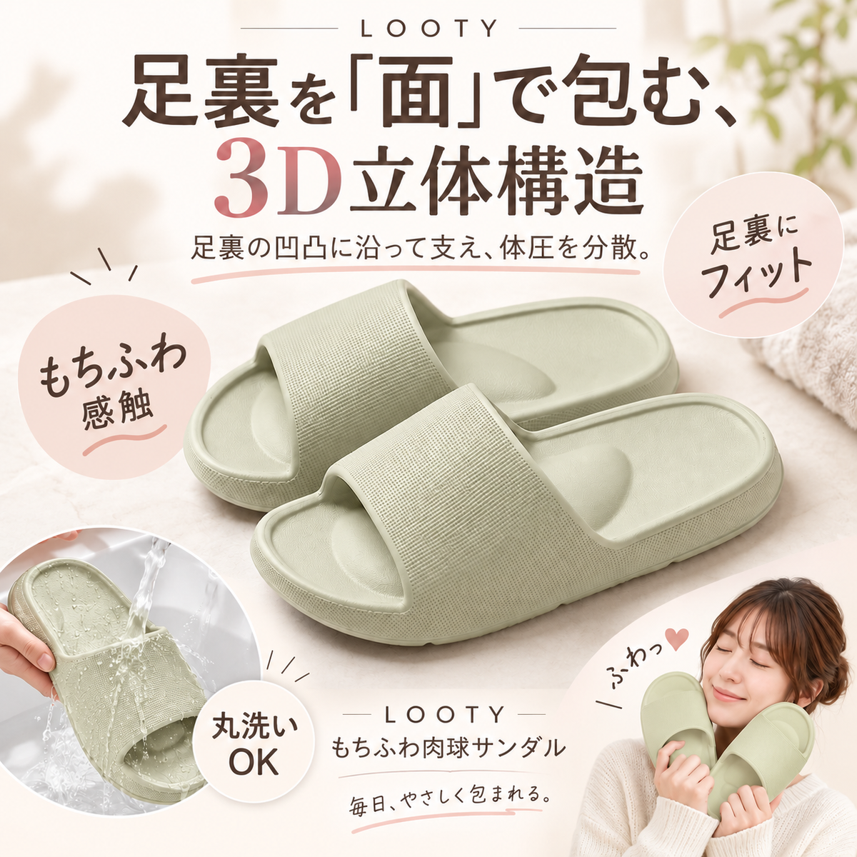 【本日終了⏰】【累計15万台突破🏆】LOOTY もちふわ肉球サンダル【顧客満足度No.1獲得商品🥇】【全国送