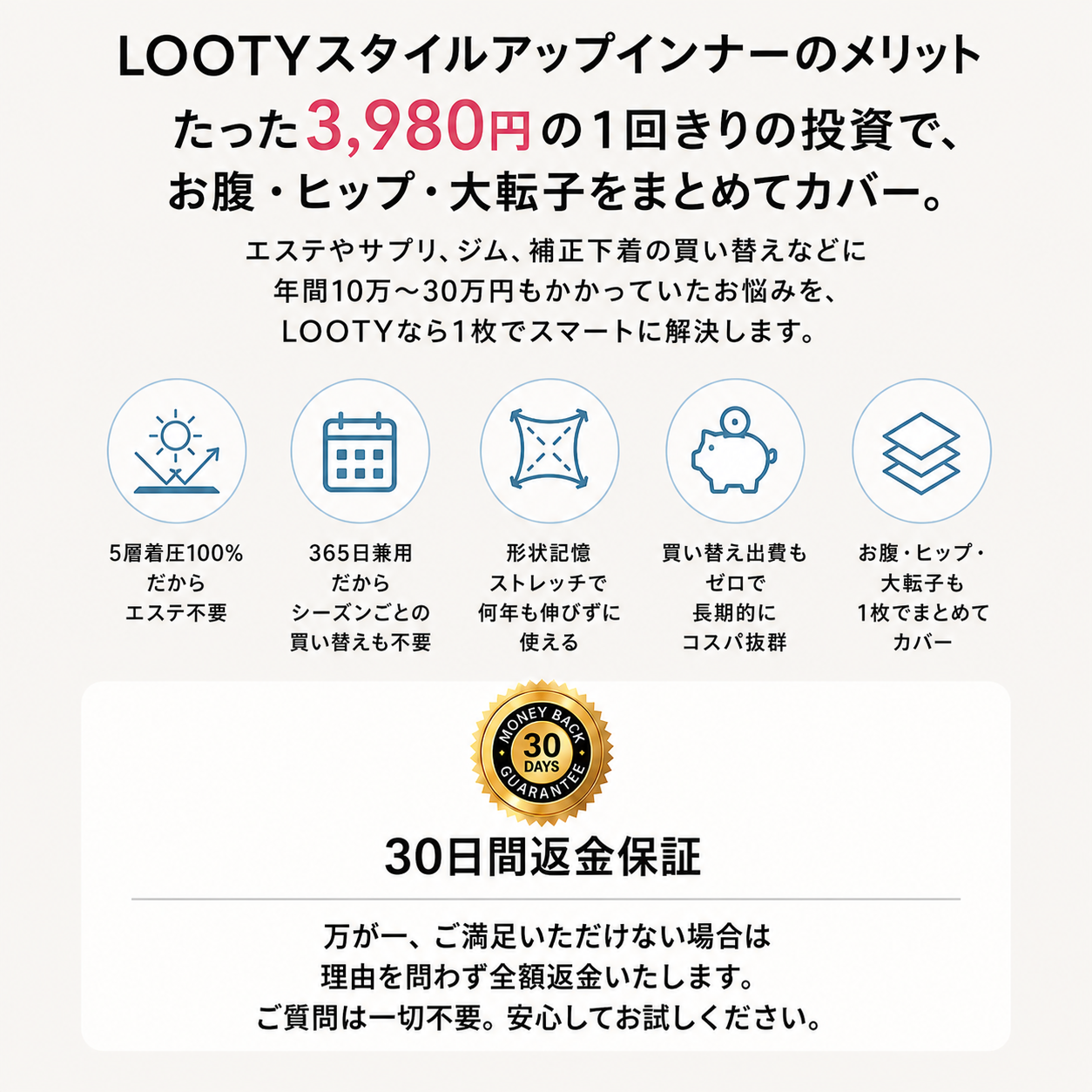 【本日終了⏰】【累計15万台突破🏆】LOOTY スタイルアップインナー【顧客満足度No.1獲得商品🥇】【全国送料無料🚗】