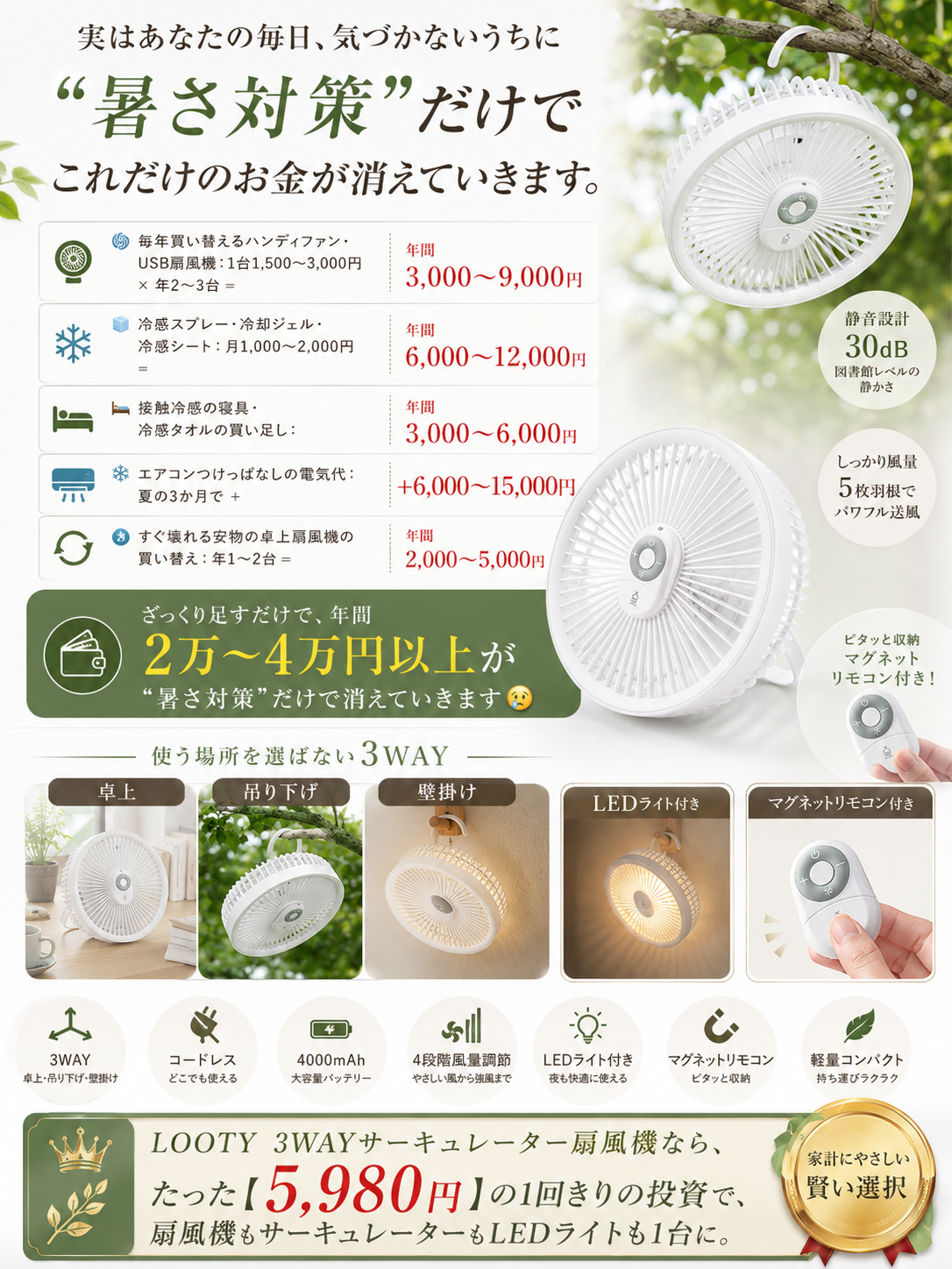 【本日終了⏰】【累計15万台突破🏆】LOOTY 3WAYサーキュレーター扇風機【顧客満足度No.1獲得商品🥇】【全国送料無料🚗】