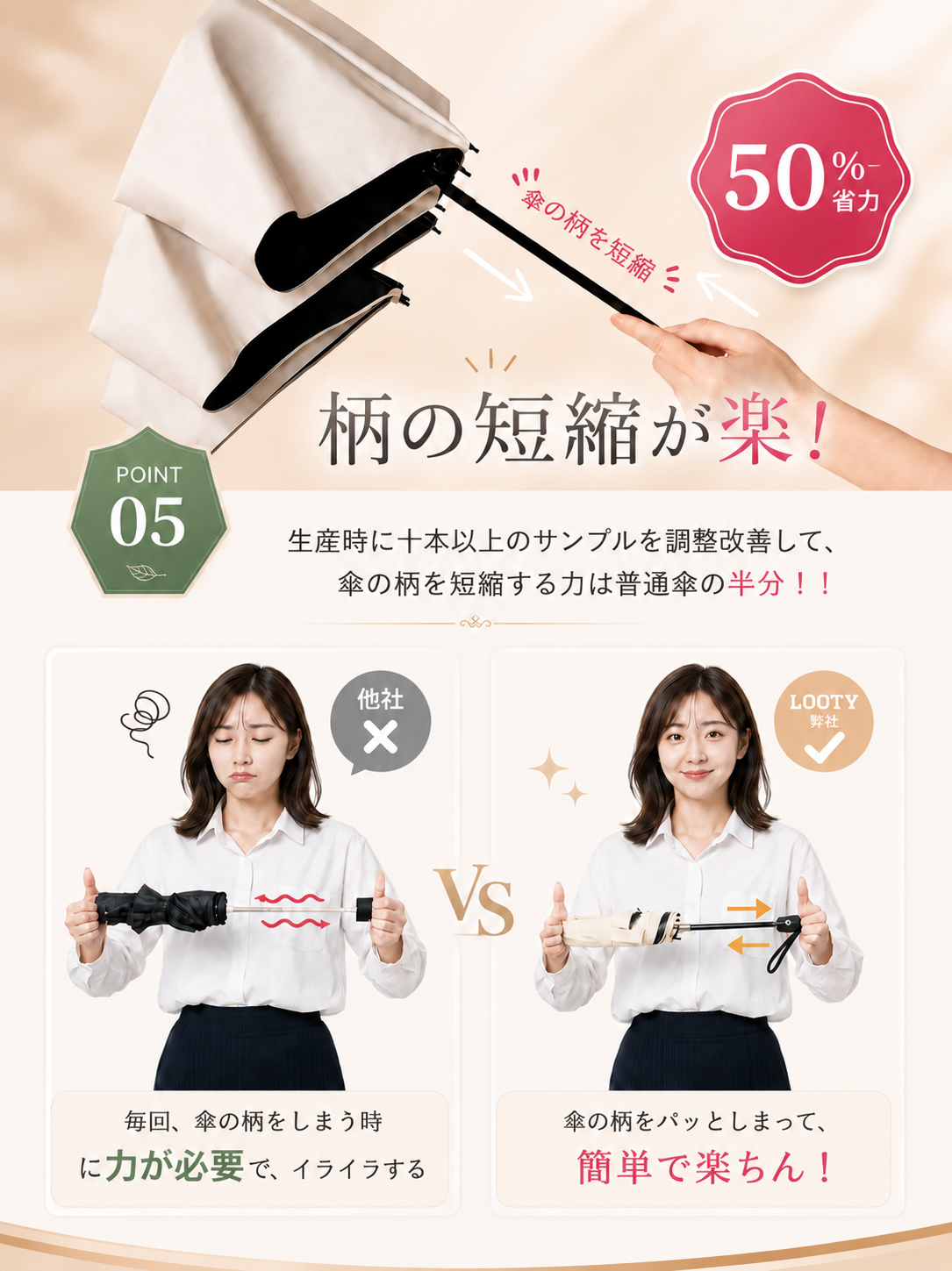 【本日終了⏰】【累計15万台突破🏆】LOOTY 形状記憶日傘【顧客満足度No.1獲得商品🥇】【全国送料無料🚗】