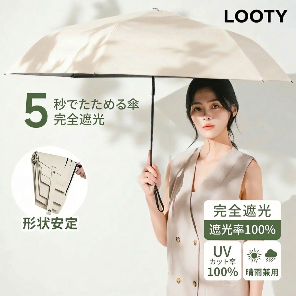 【本日終了⏰】【累計15万台突破🏆】LOOTY 形状記憶日傘【顧客満足度No.1獲得商品🥇】【全国送料無料🚗】