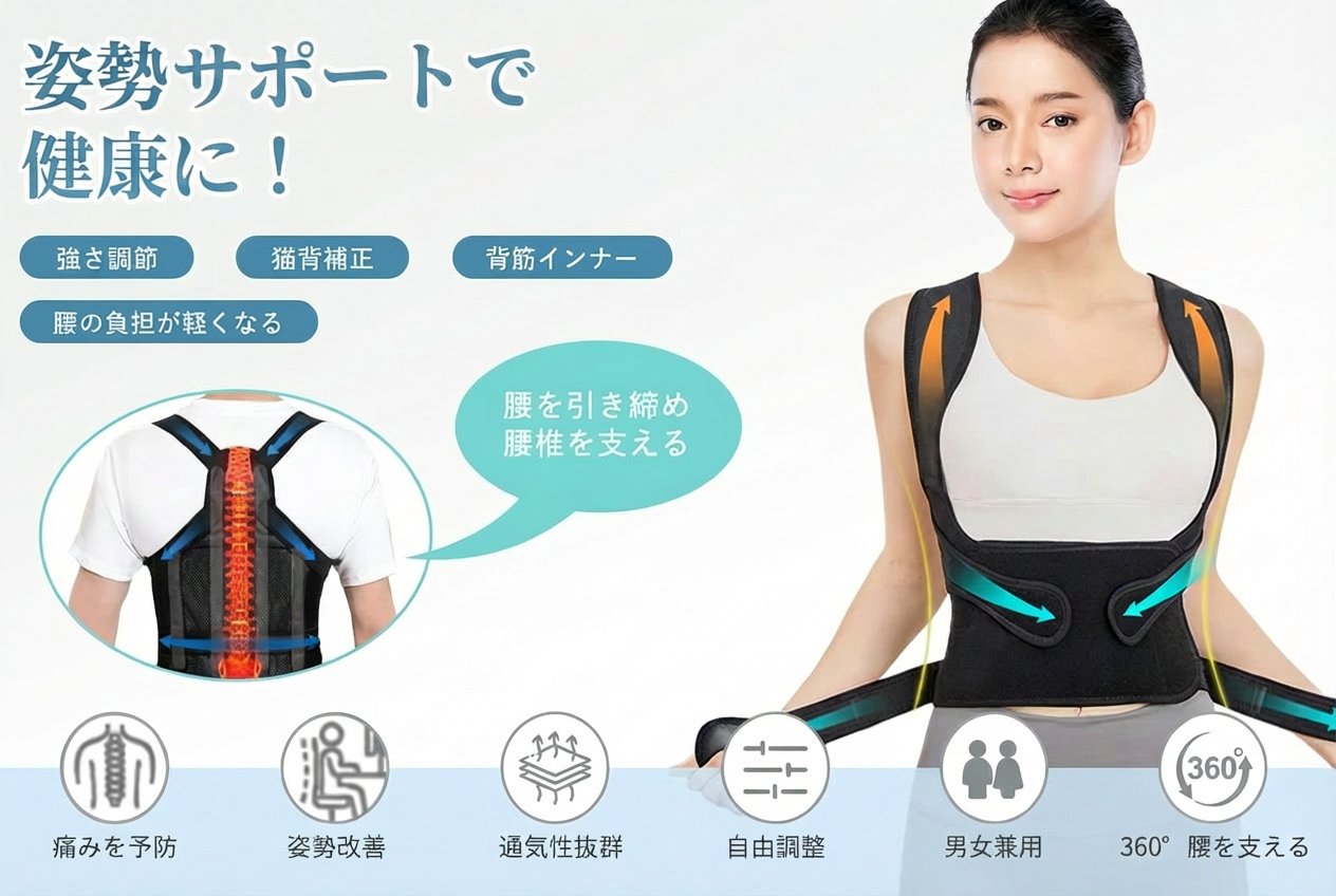 【本日終了⏰】【累計15万台突破🏆】LOOTY 姿勢サポートベルト【顧客満足度No.1獲得商品🥇】【全国送料無料🚗】