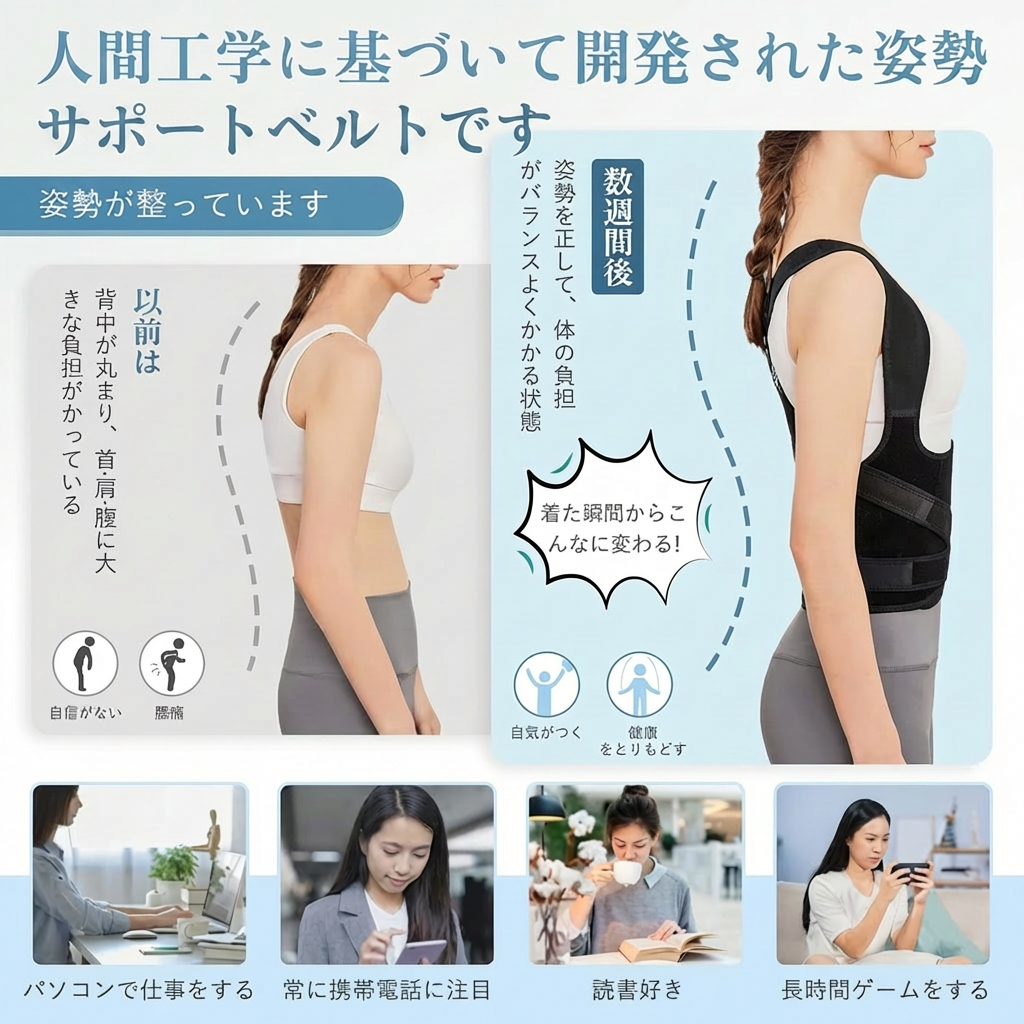 【本日終了⏰】【累計15万台突破🏆】LOOTY 姿勢サポートベルト【顧客満足度No.1獲得商品🥇】【全国送料無料🚗】