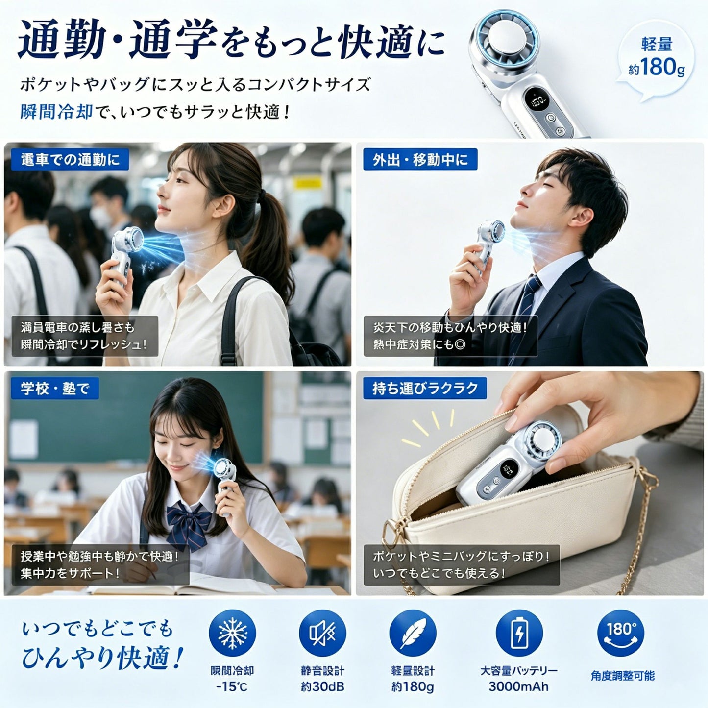 【本日終了⏰】【累計15万台突破🏆】LOOTY 4WAY 取り付けOK 小型瞬間冷却ハンディファン【顧客満足度No.1獲得商品🥇】【全国送料無料🚗】