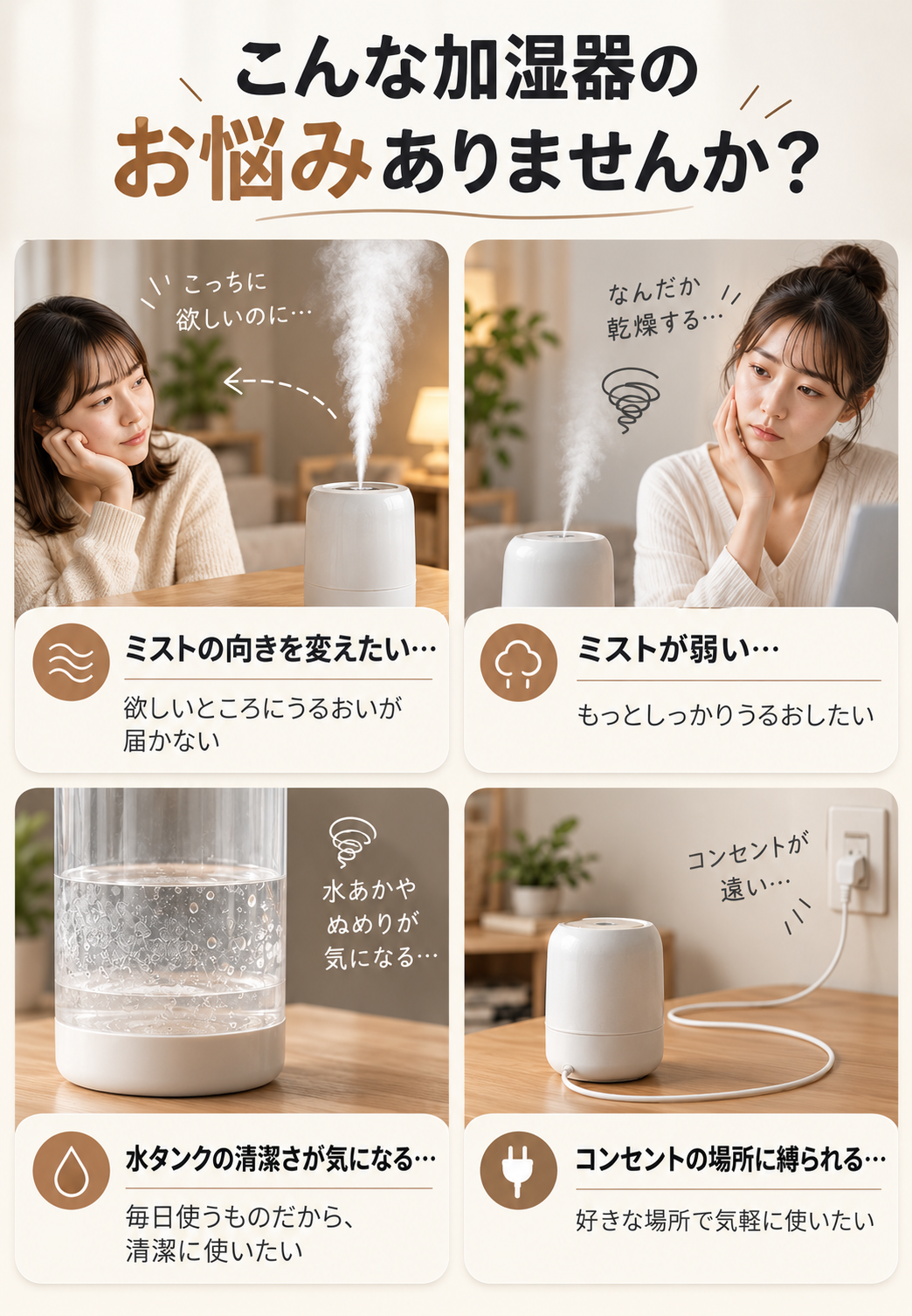 【本日終了⏰】【累計15万台突破🏆】LOOTY コードレスダブルミスト加湿器【顧客満足度No.1獲得商品🥇】【全国送料無料🚗】