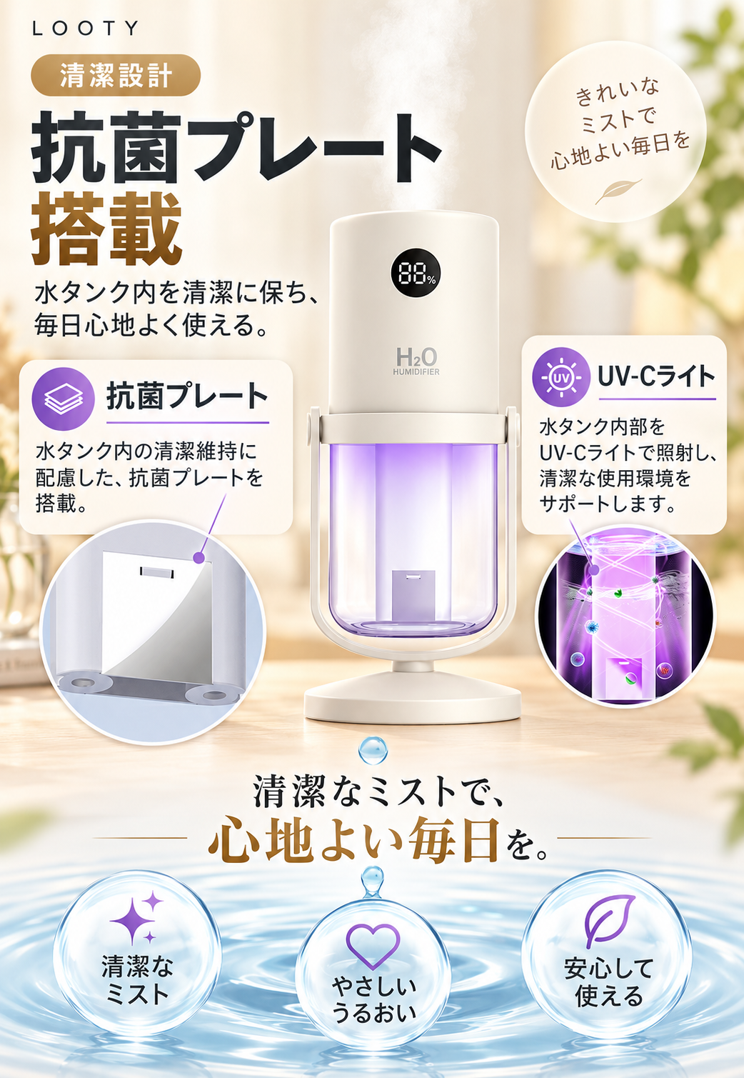 【本日終了⏰】【累計15万台突破🏆】LOOTY コードレスダブルミスト加湿器【顧客満足度No.1獲得商品🥇】【全国送料無料🚗】